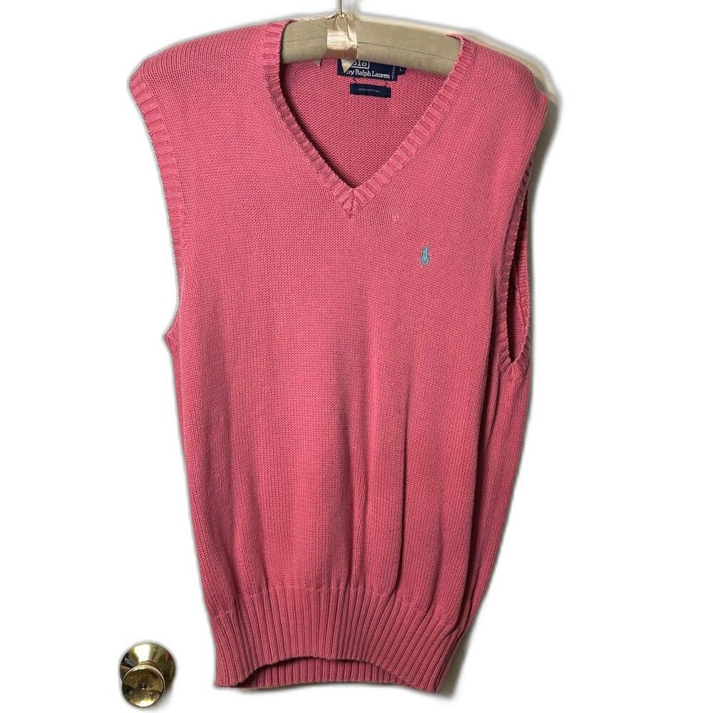 Vintage Polo by Ralph Lauren Pink Sweater Vest Preppy Butter Mom Size Large